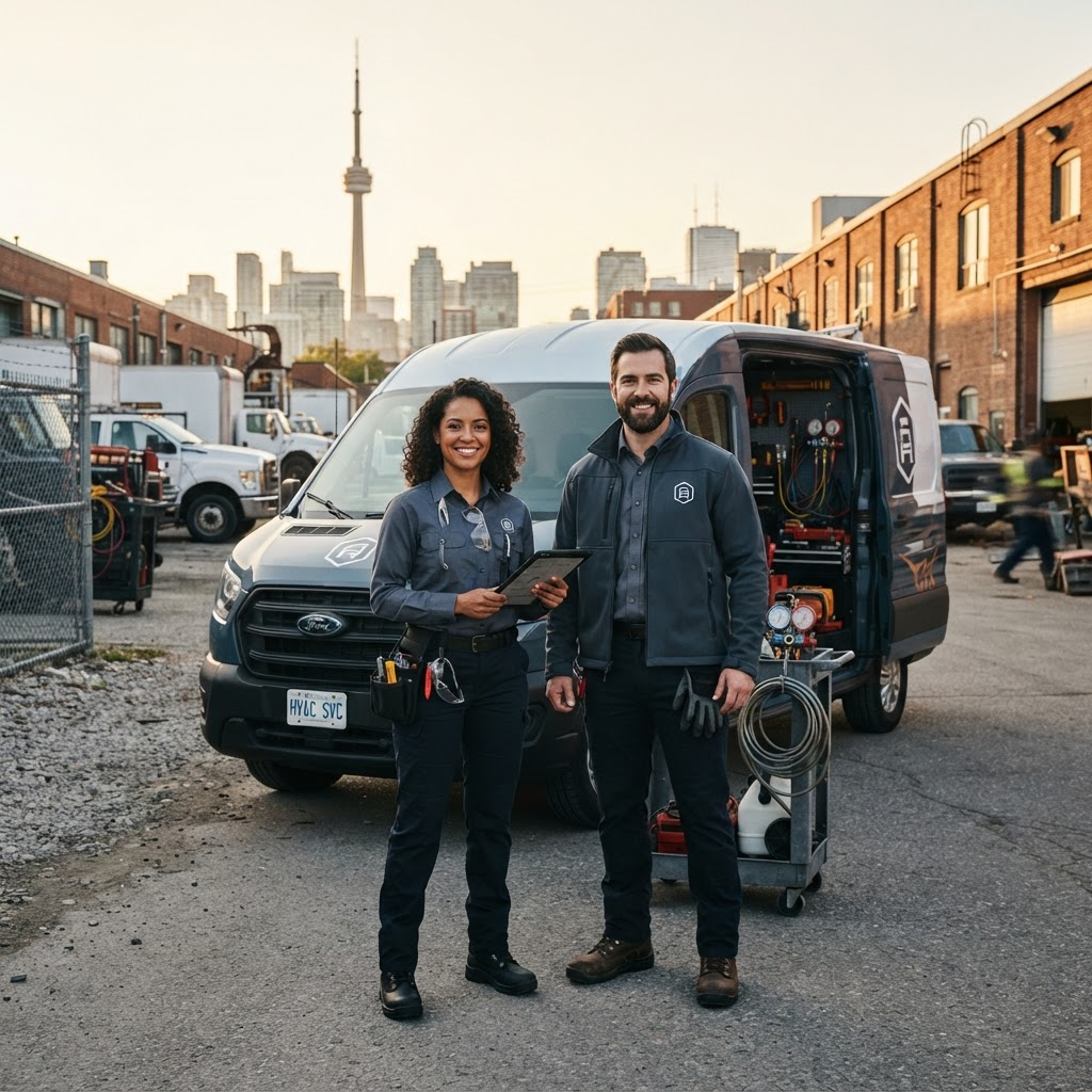 Harbourline Mechanical technicians in front of a service van